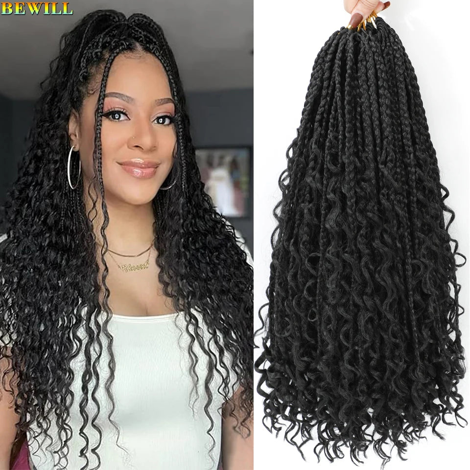 Goddess Box Braids Crochet Hair 14 18 24 Inch Bohemian Hippie Box Braids With Curly Ends Synthetic Braiding Hair for Black Women