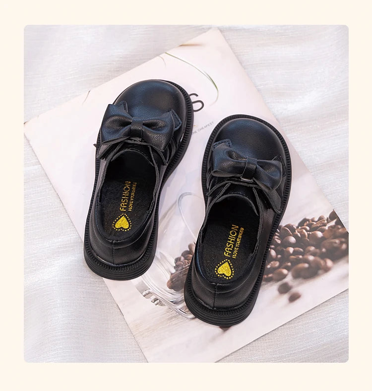 Girls' Bow Design Bonded Leather Flat Casual Shoes
