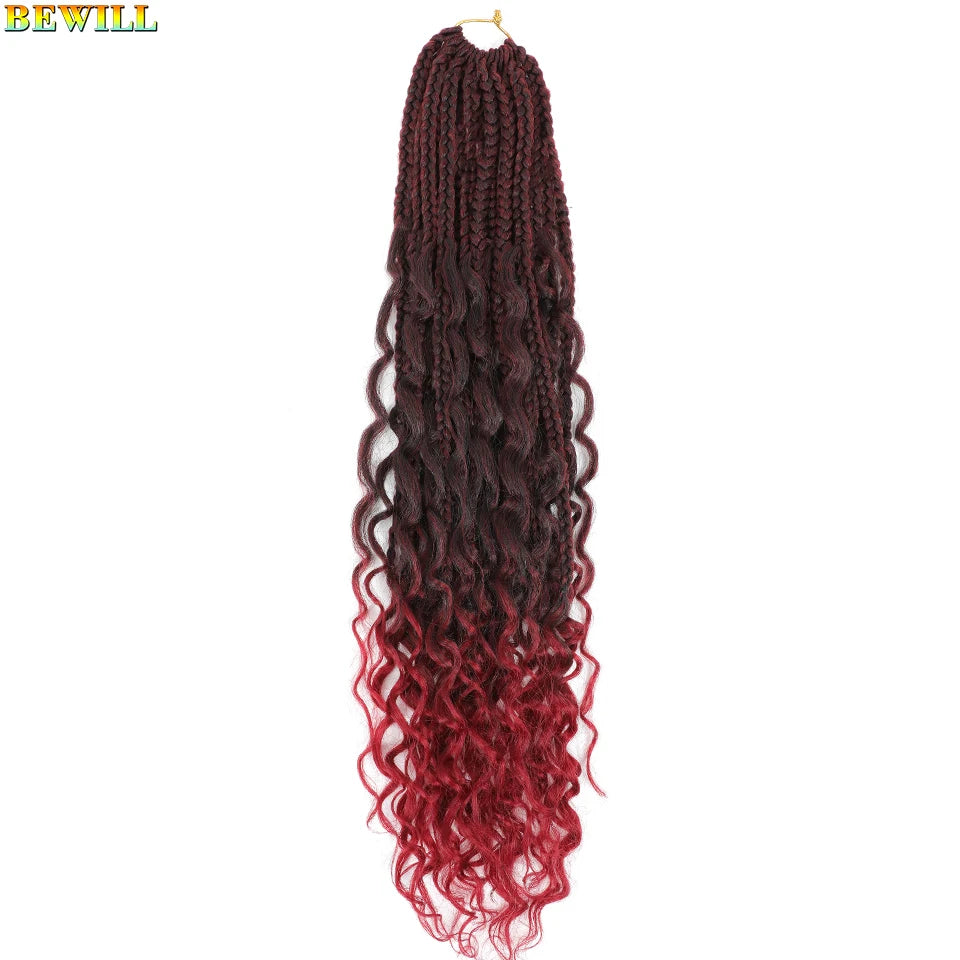 Goddess Box Braids Crochet Hair 14 18 24 Inch Bohemian Hippie Box Braids With Curly Ends Synthetic Braiding Hair for Black Women