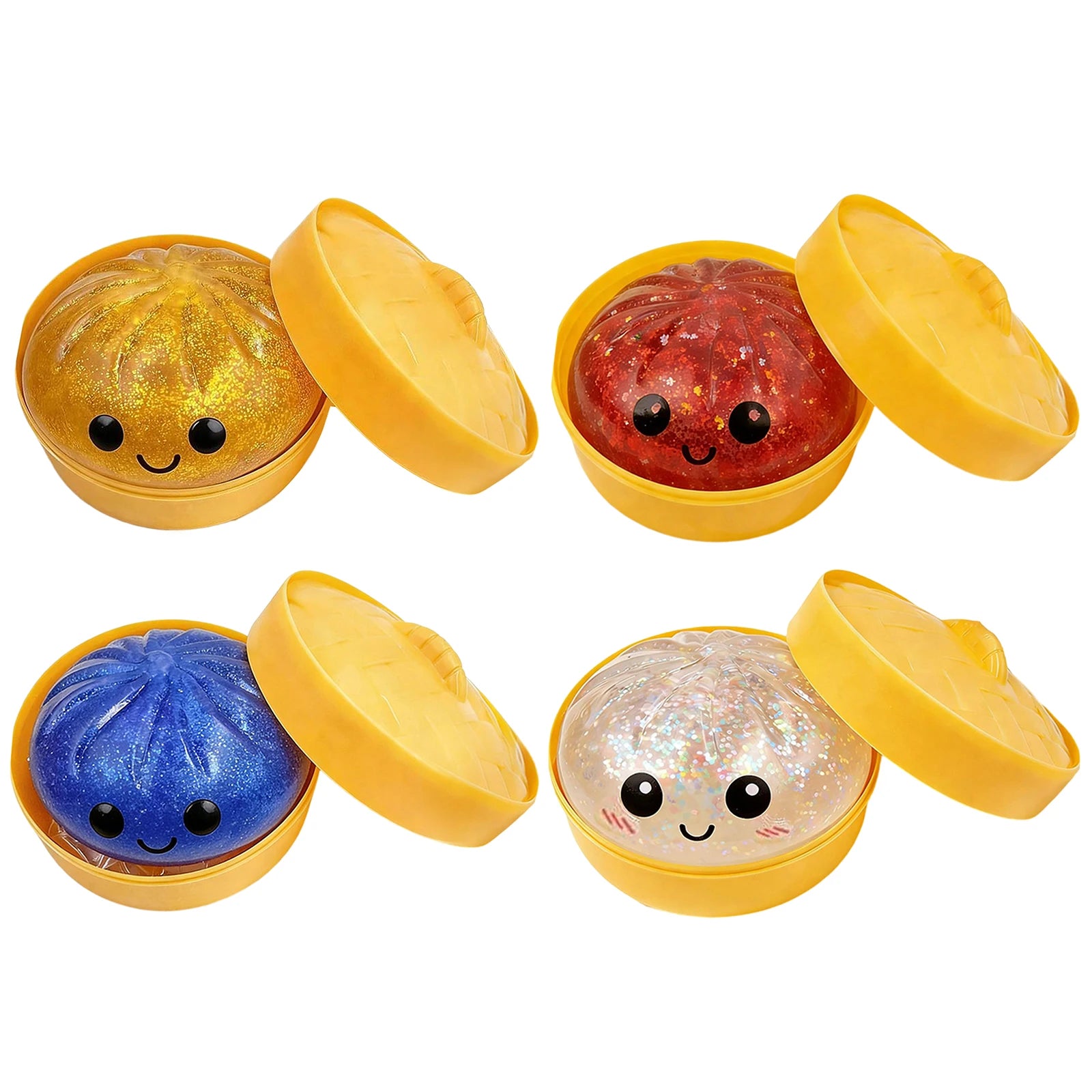 Glitter Dumpling - Glitter Dumpling Squishy, Dumplings Squeeze Sensory Stress Relief Toy with Food Steamer for Adults & Kids
