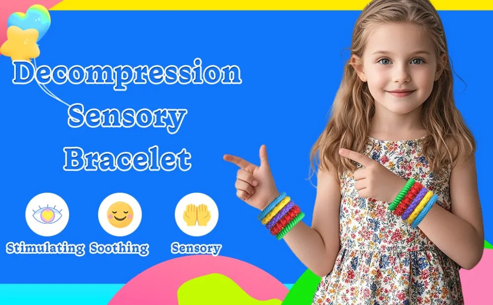 12/6/5PCS Fidegts Toys Silicone Sensory Rings Bracelet Stone Fun Fidgets for Kids Texture Stress Toys for Kids Autism Calming