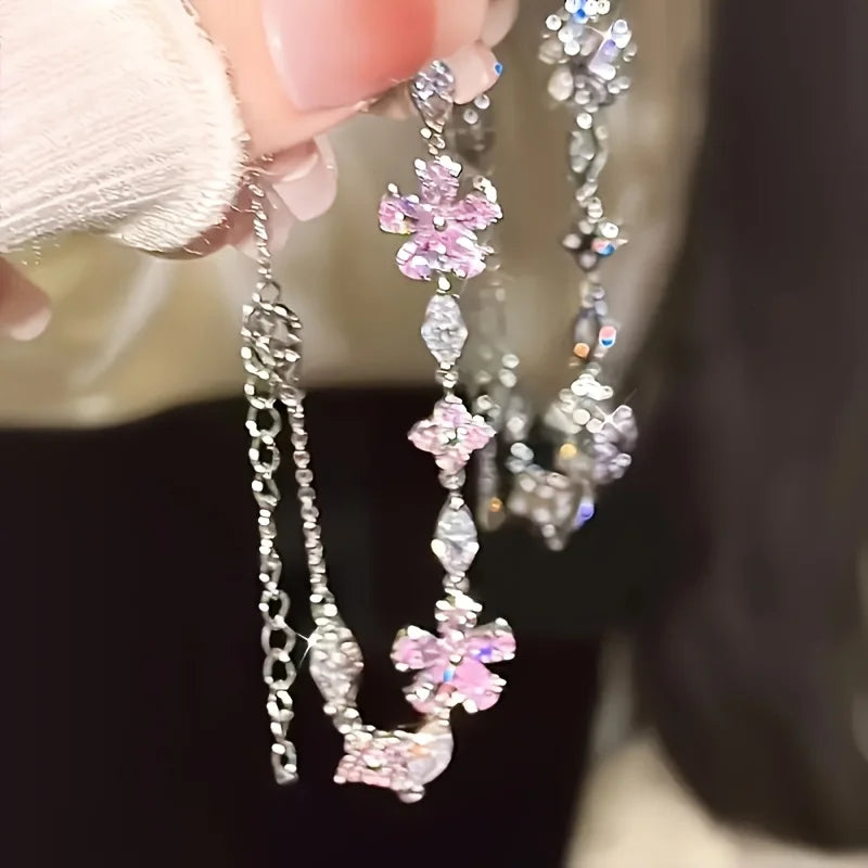 Sakura Cherry Blossom Adjustable Link Bracelet – Floral Wrist Chain for Women & Teens