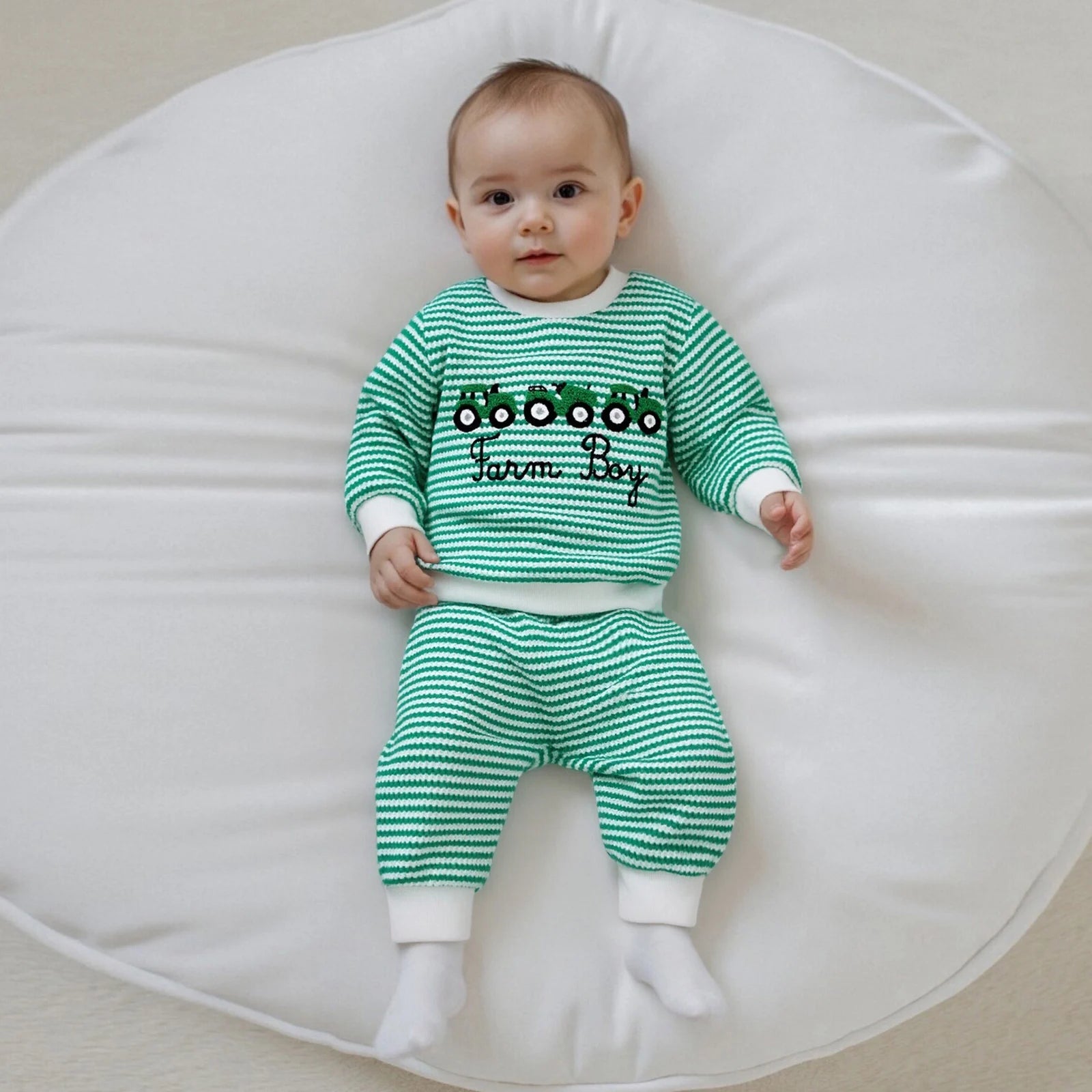 Baby Boy Truck Embroidery Striped Sweatshirt & Joggers Set