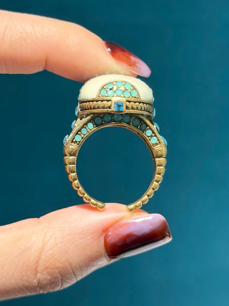 Vintage Oval Sea Blue Crystal Rings Natural Stone White For Woman 18k Real Gold Plated Luxury Antique Jewelry High Quality 2026
