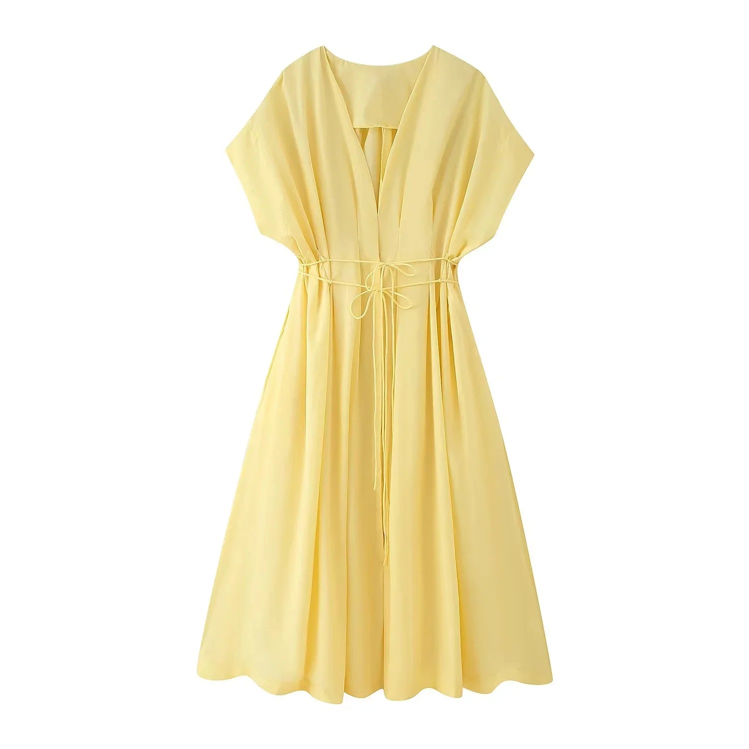 KONDALA Spring Summer Vintage Women Dress Fashion Single Breasted Sashes Draped V Neck Sleeveless Chic Brown Ladies Dresses
