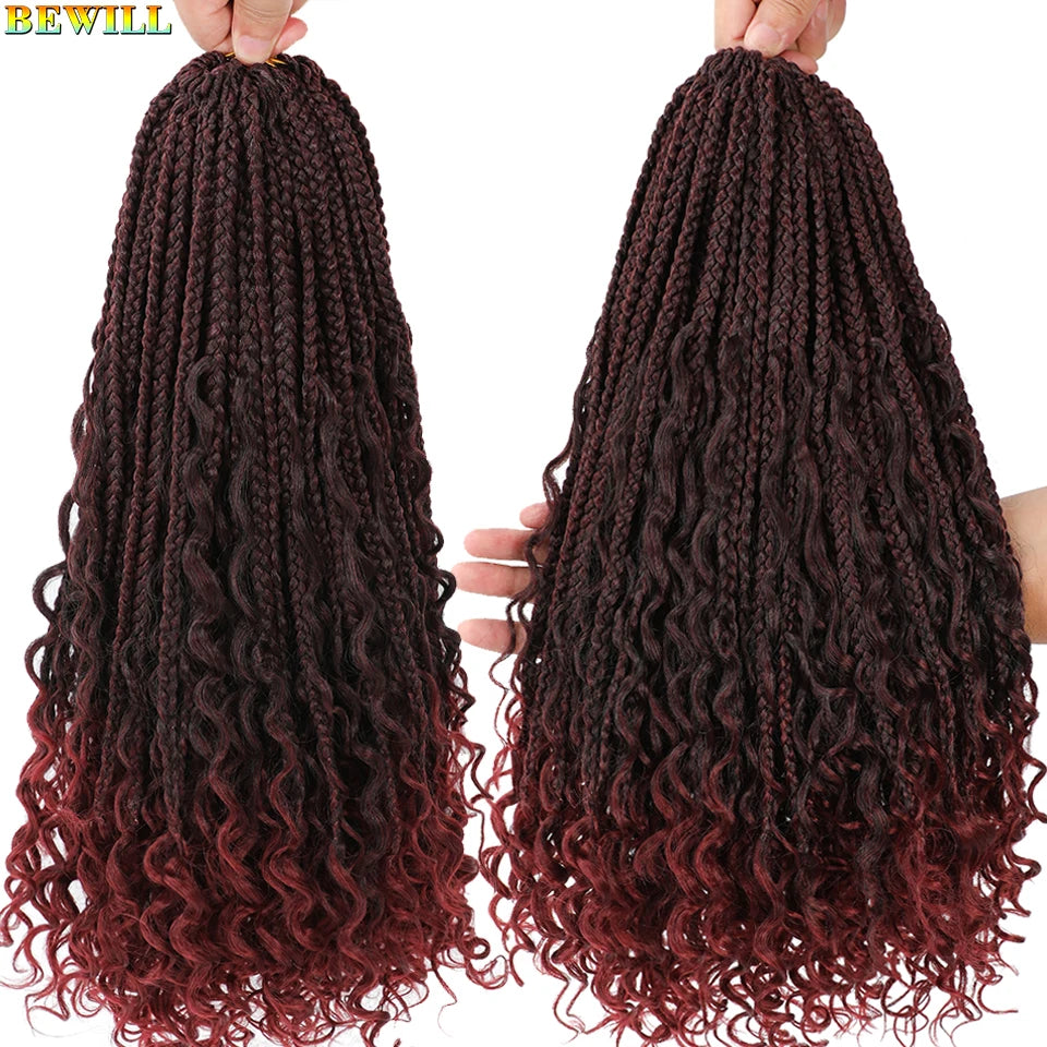 Goddess Box Braids Crochet Hair 14 18 24 Inch Bohemian Hippie Box Braids With Curly Ends Synthetic Braiding Hair for Black Women