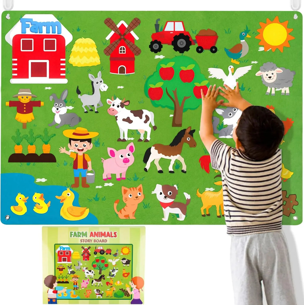 Felt Story Board Set Toy for kids Farm Animals Vehicle Preschool Education Early Learning Interactive Play Mat Wall Hanging Gift