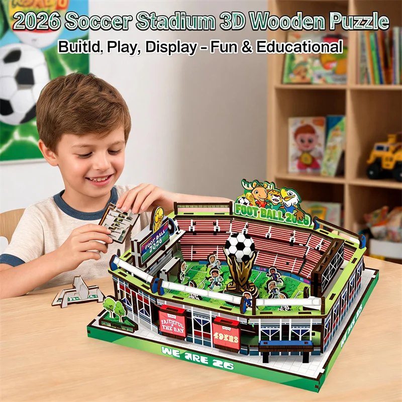 Football Stadium 3D Wooden Puzzle – DIY Assembly Model with Removable Scoreboard