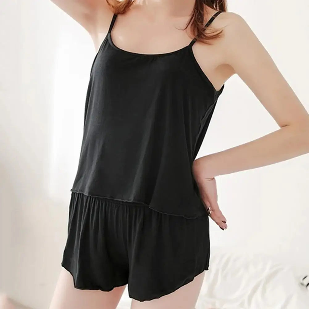 2 Pcs/Set Lounge Women Summer Pajamas Solid Color Sleeveless Camisole Shorts Lady Pajamas for Women Sleepwear Set