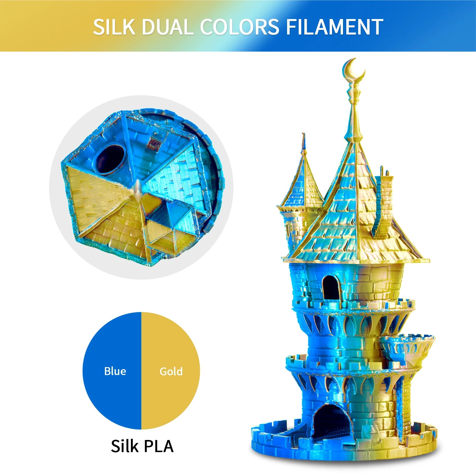 ERYONE 1KG Silk Dual Color PLA Series 3D Printer Filament 1.75mm, Dual-Color Coextrusion Silky Shiny Finish, 1kg Spool