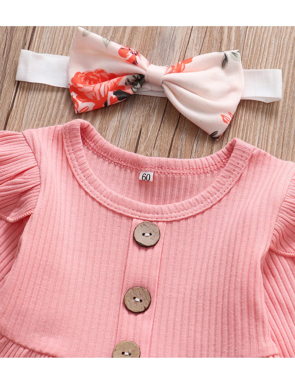 Newborn Baby Girl 3-Piece Knit Top, Floral Pants & Headband Set