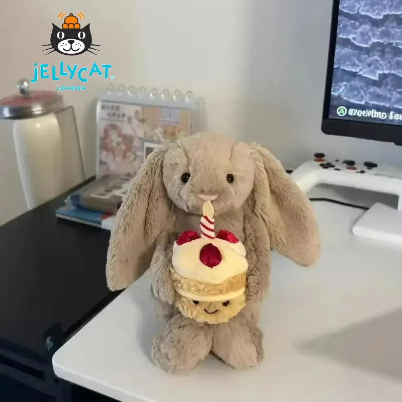 JC Shy Bonnie Rabbit Plush Doll | 31cm Soft Toy Holding Birthday Cake — Kids Holiday Gift