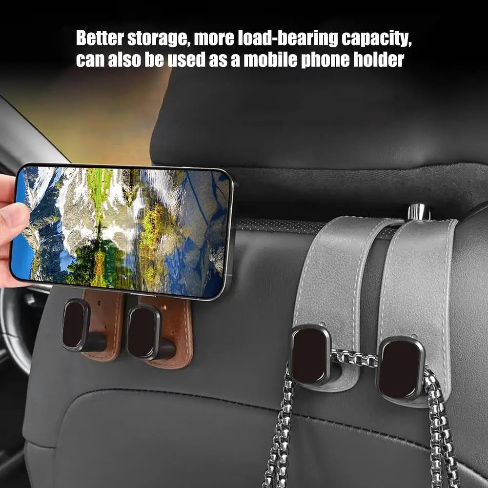 PU Leather Car Purse Hook & Headrest Hanger Organizer