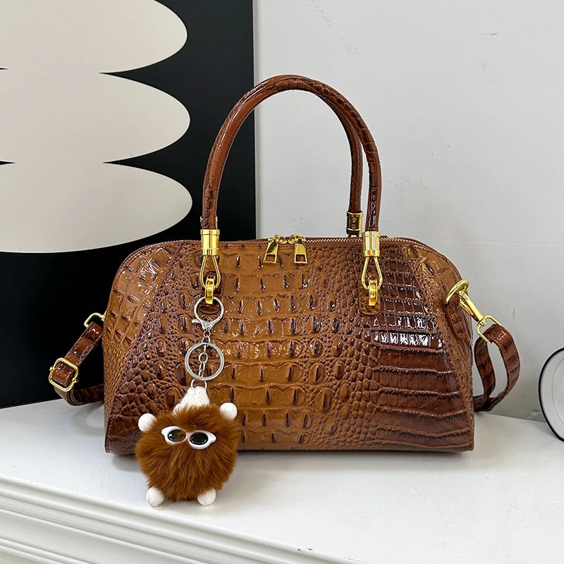 Women's Crocodile Pattern Structured Shoulder Bag