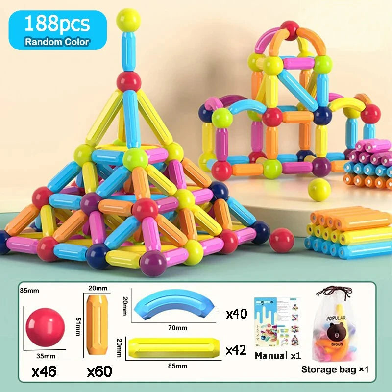 Magnetic Ball & Stick Construction Set | Montessori Educational Toy | 10–188 Pieces | Ages 3+