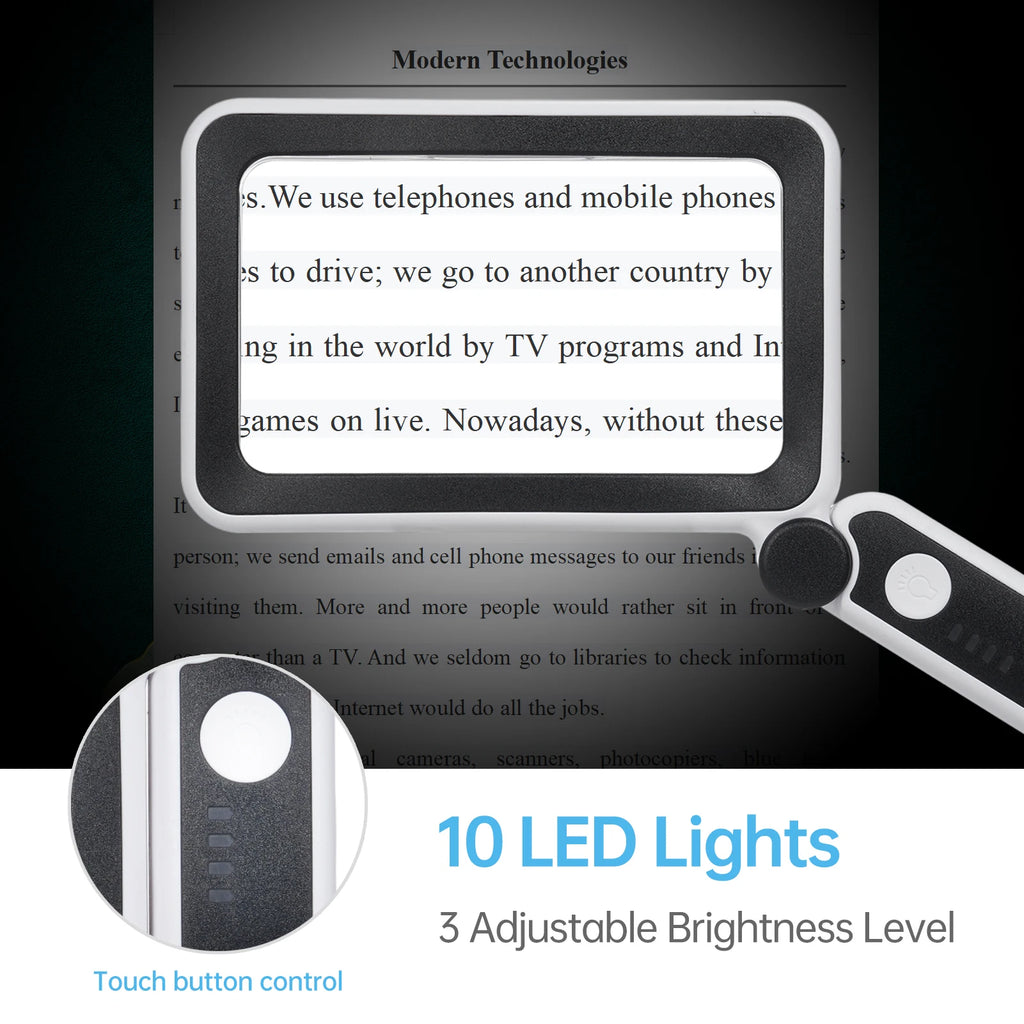 4X Large Magnifying Glass with LED Lights USB Loupe Rechargeable Magnifier Handheld Reading Magnifying Lamp With LED Lighting