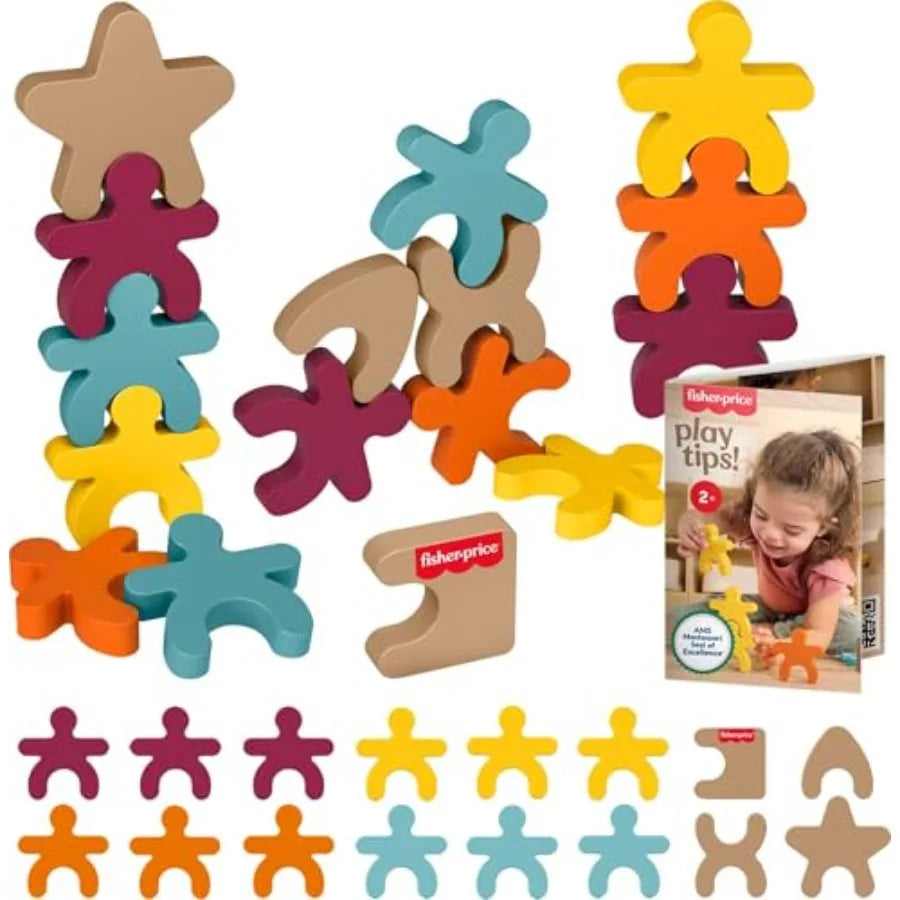 Montessori Wooden Stacking Shapes Toy - 16 Piece Set