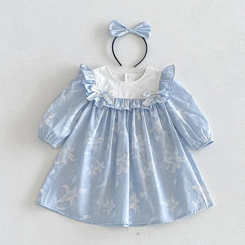 New Spring Sister Dress Kids Princess Dresses Long Sleeved Cotton Print 2-7Yrs Girl Party Dress Baby Girl Romper