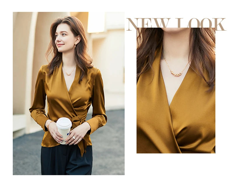 Women's Plus Size Satin Cross Lace-Up Blouse