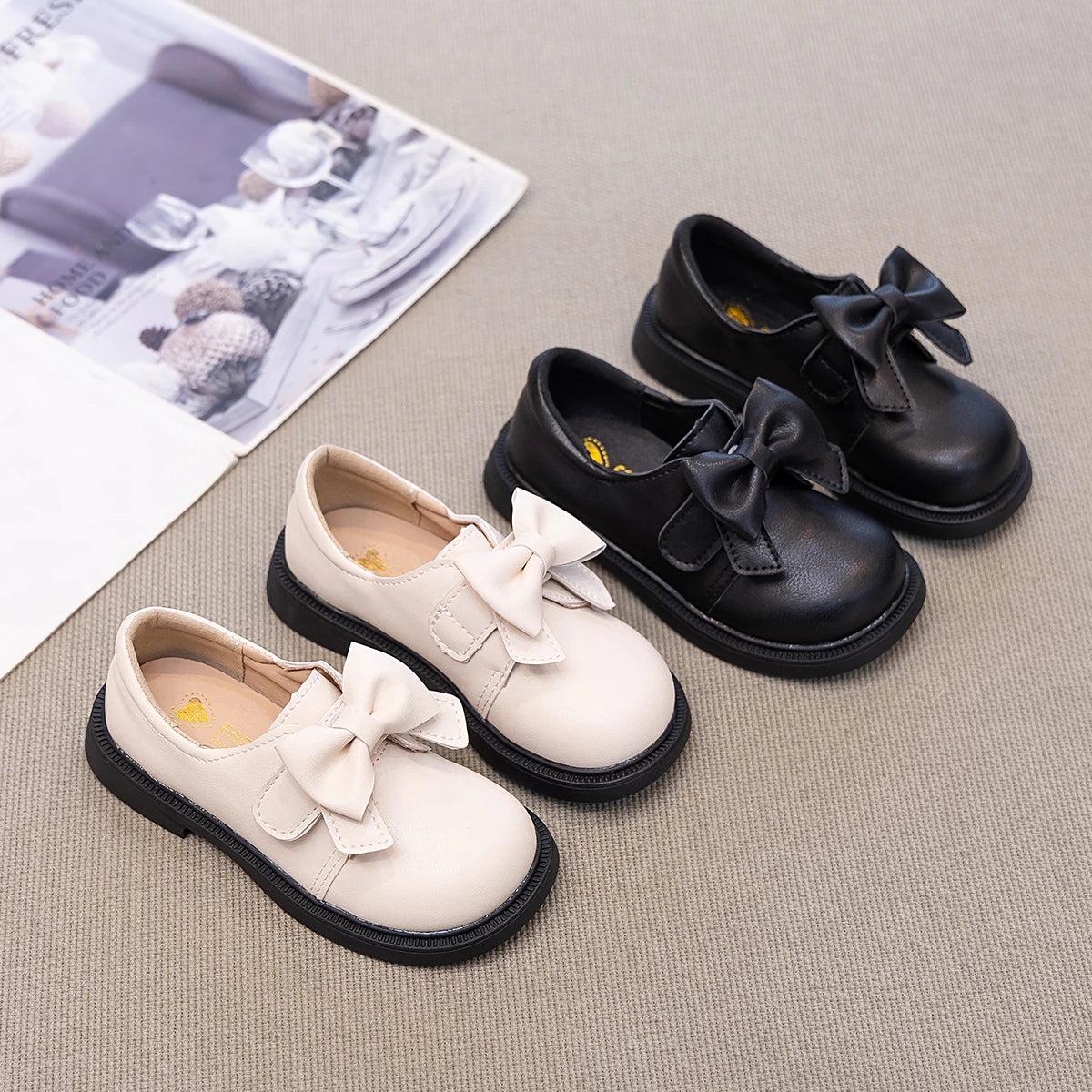 Girls' Bow Design Bonded Leather Flat Casual Shoes