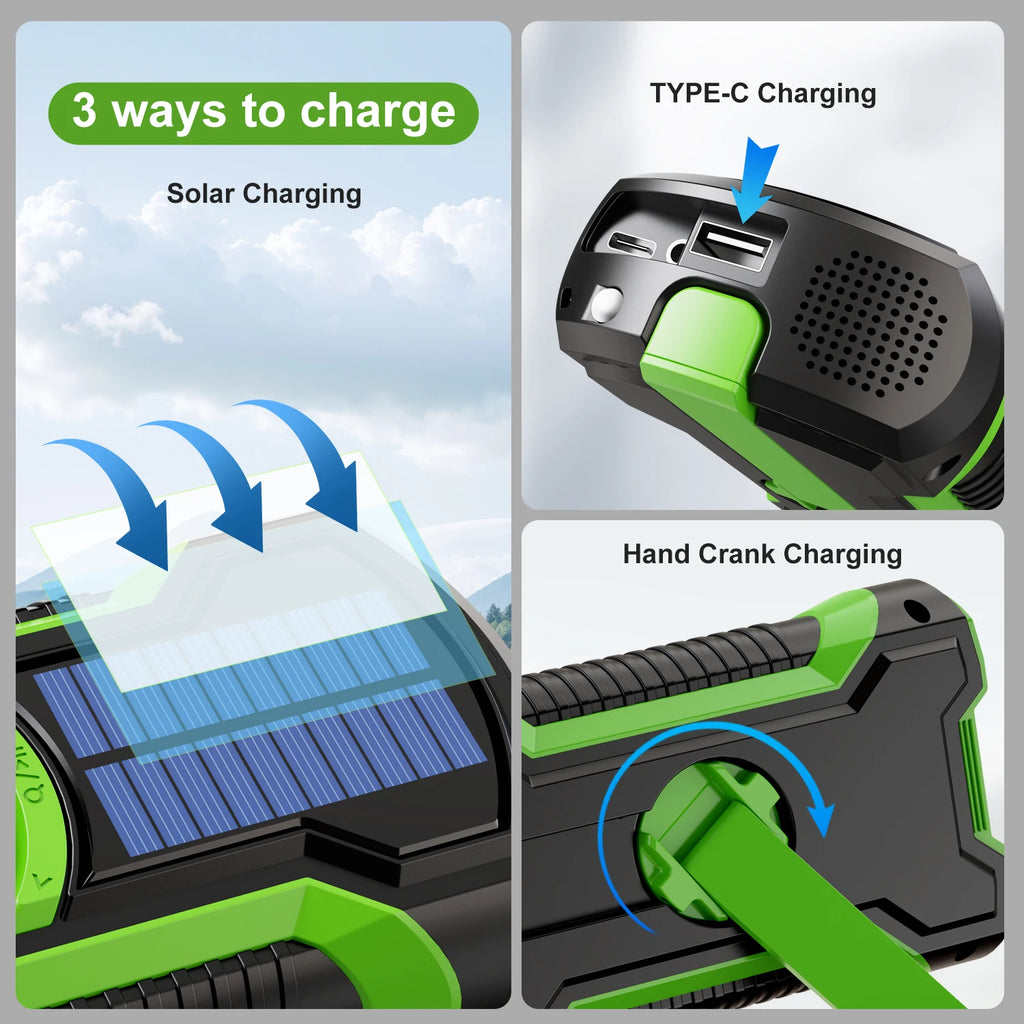Emergency Radio Hand Crank Solar 5000mAh, IP65 Waterproof Dustproof Bluetooth 5.3 Portable AM/FM/NOAA Weather Alert Radio