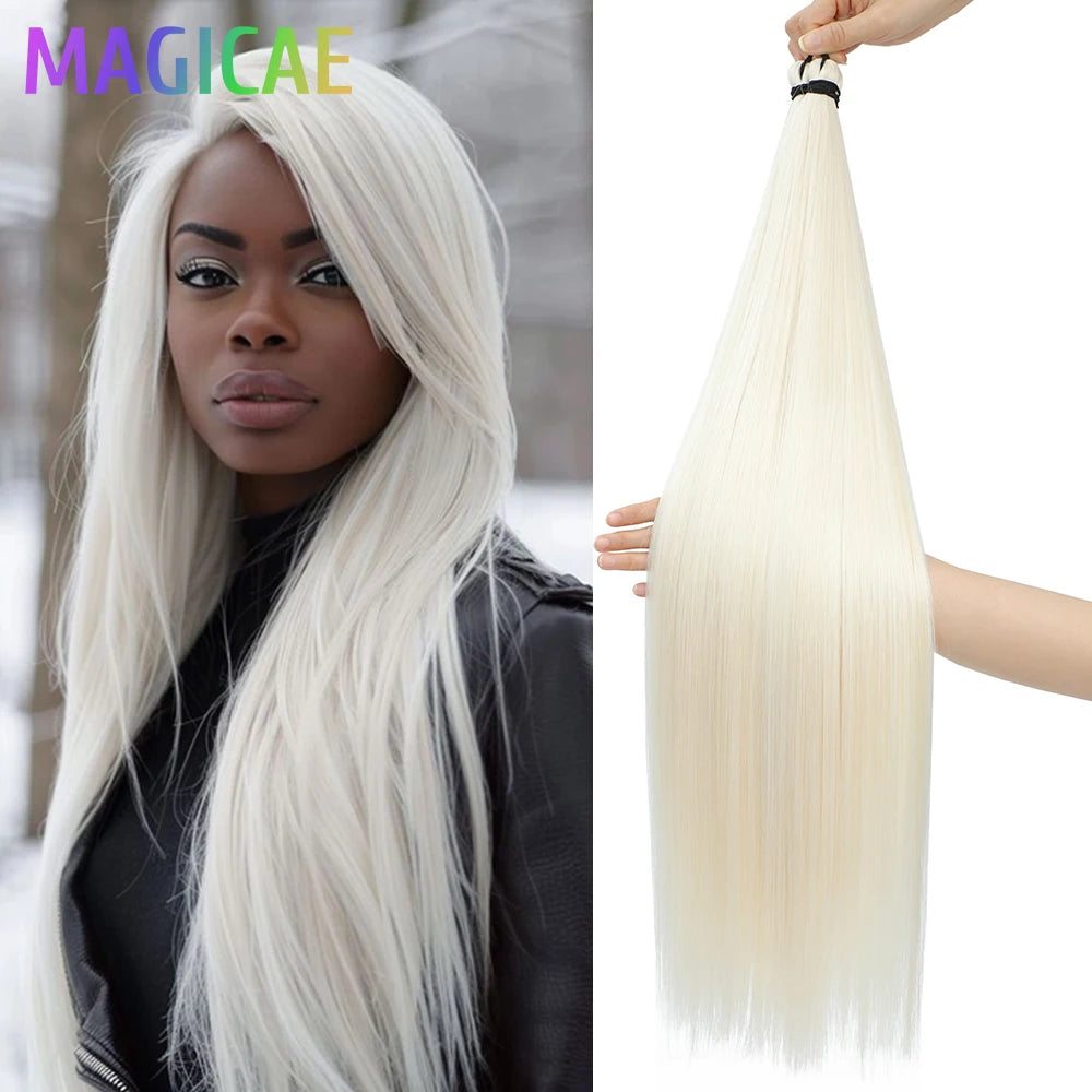 Braids Crochet 3Pcs 28Inches 300grams Synthetic Straight Bundles Orange Highlight Brown Braiding Hair Ombre Blond Gray White 60#