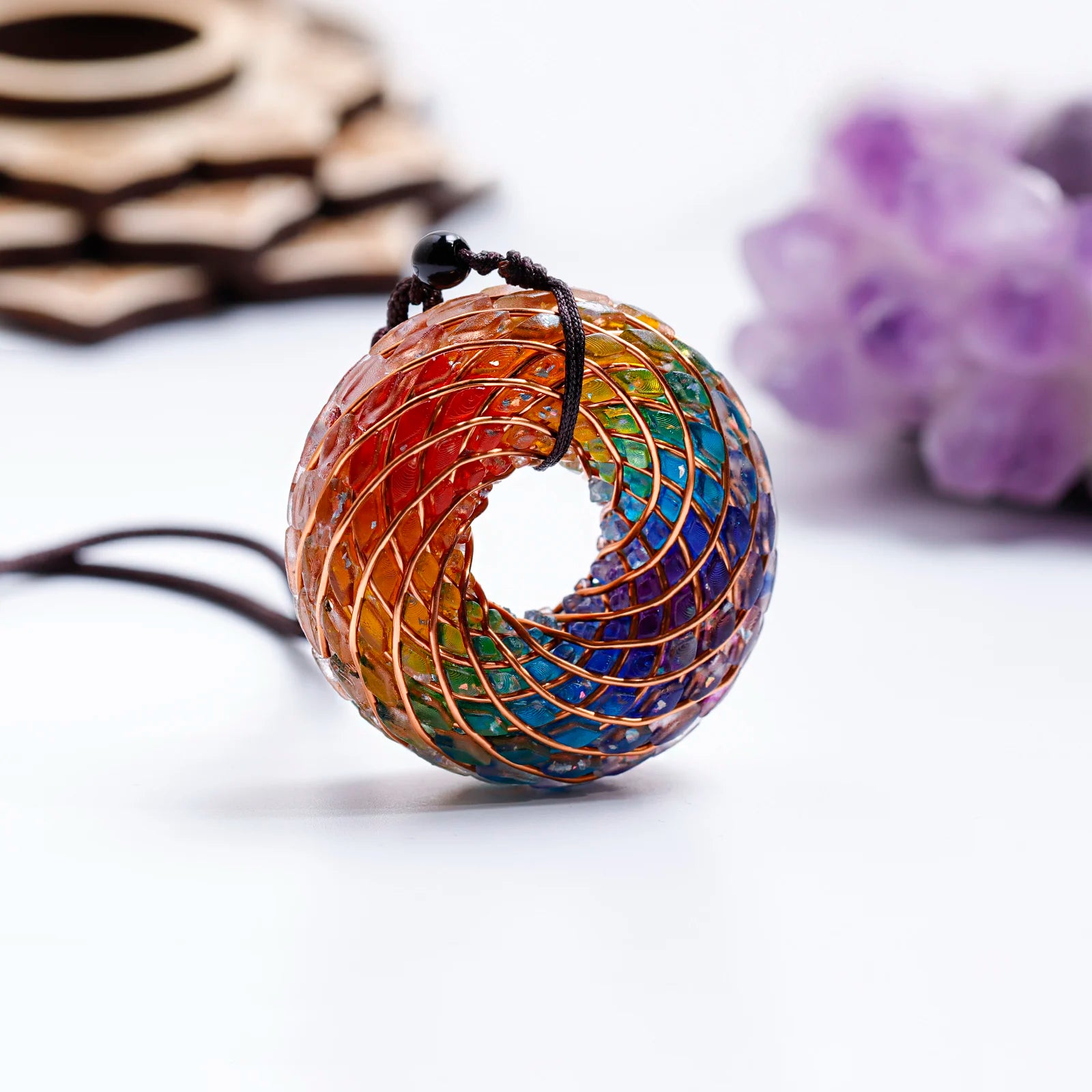 Rodin Coil & Amethyst  Orgone Pendant Necklace, Handmade pendant jewelry ，Adjustable Chain for Women & Men