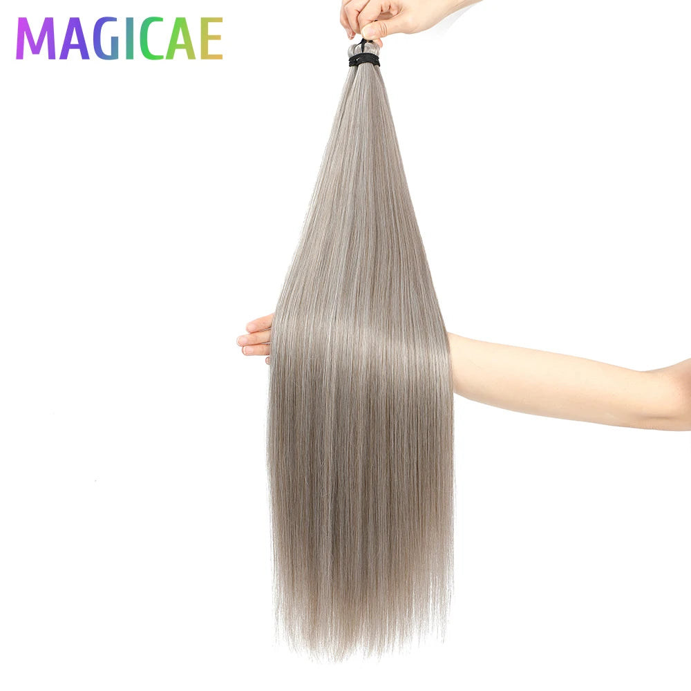 Braids Crochet 3Pcs 28Inches 300grams Synthetic Straight Bundles Orange Highlight Brown Braiding Hair Ombre Blond Gray White 60#