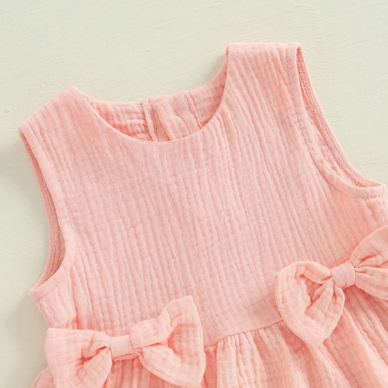 Toddler Girl Summer Tank Top & Ruffled Shorts Set – Bow Crew Neck 2-Piece Outfit
