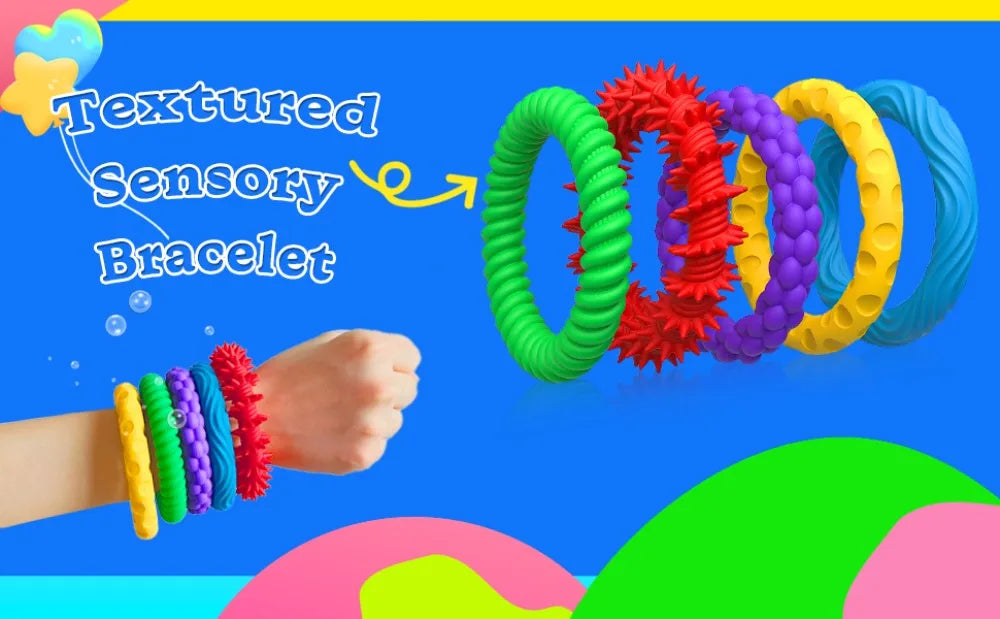 12/6/5PCS Fidegts Toys Silicone Sensory Rings Bracelet Stone Fun Fidgets for Kids Texture Stress Toys for Kids Autism Calming