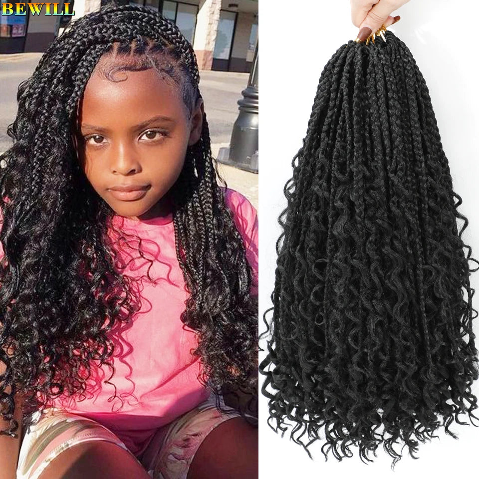 Goddess Box Braids Crochet Hair 14 18 24 Inch Bohemian Hippie Box Braids With Curly Ends Synthetic Braiding Hair for Black Women