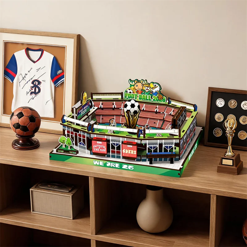 Football Stadium 3D Wooden Puzzle – DIY Assembly Model with Removable Scoreboard