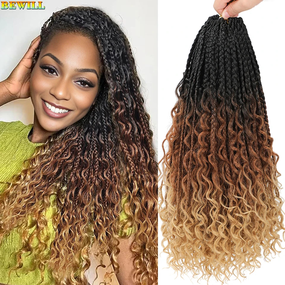 Goddess Box Braids Crochet Hair 14 18 24 Inch Bohemian Hippie Box Braids With Curly Ends Synthetic Braiding Hair for Black Women