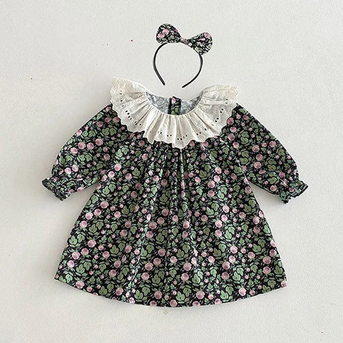 New Spring Sister Dress Kids Princess Dresses Long Sleeved Cotton Print 2-7Yrs Girl Party Dress Baby Girl Romper