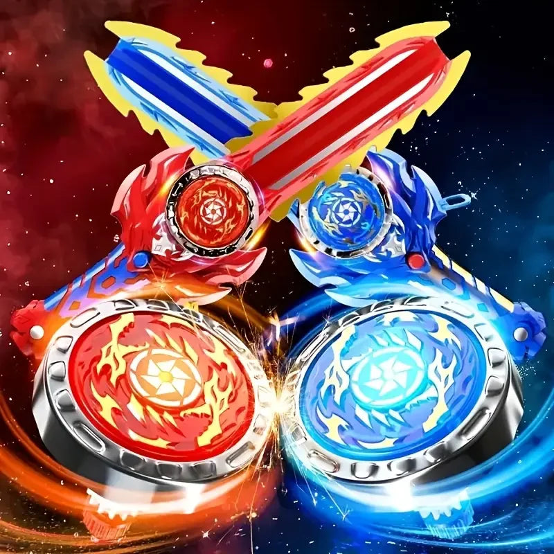 Kids Battle Gyro Spinning Top Toy Set – Sword Launcher & Flashing Tops