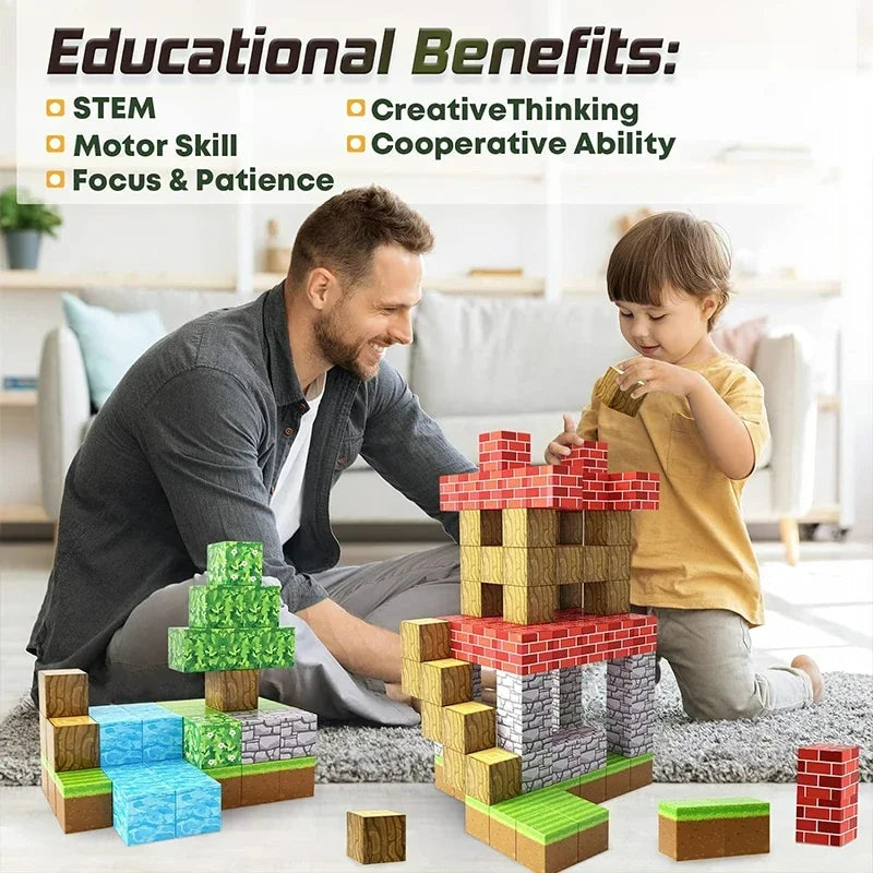 Magnetic Building Block Mine World Magnet Cube Set Magnetic Tiles for Boys Girls Age 3+ DIY STEM Sensory Cubes Construction Toys