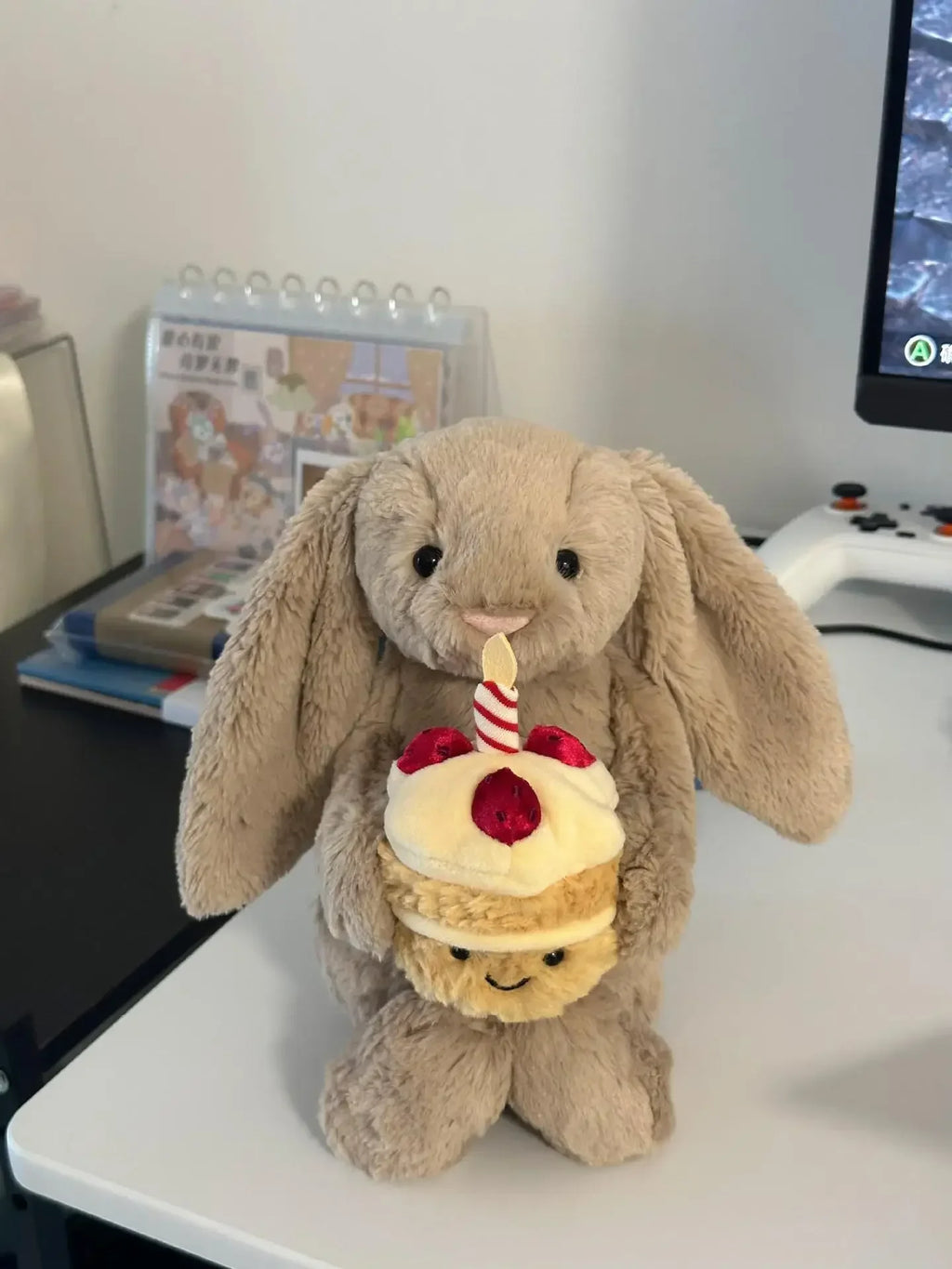 JC Shy Bonnie Rabbit Plush Doll | 31cm Soft Toy Holding Birthday Cake — Kids Holiday Gift