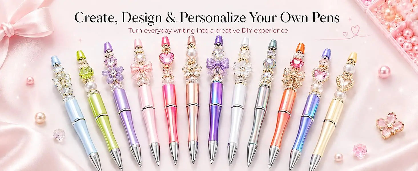 Beadable Pens for DIY | 12-Pack Gradient Beaded Ballpoint Pens | Party Favors & Gifts