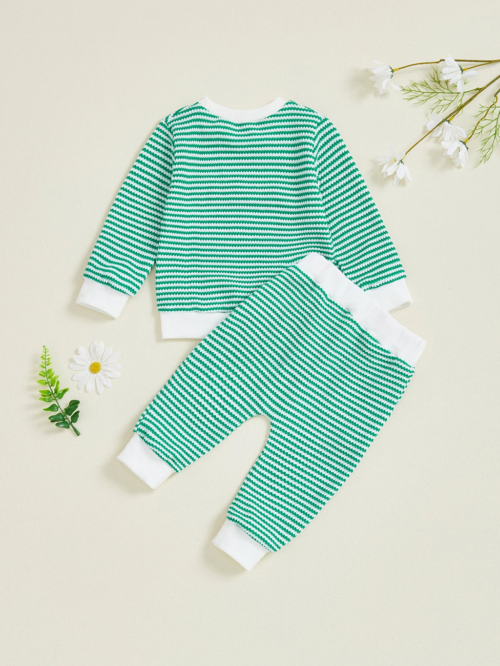Baby Boy Truck Embroidery Striped Sweatshirt & Joggers Set