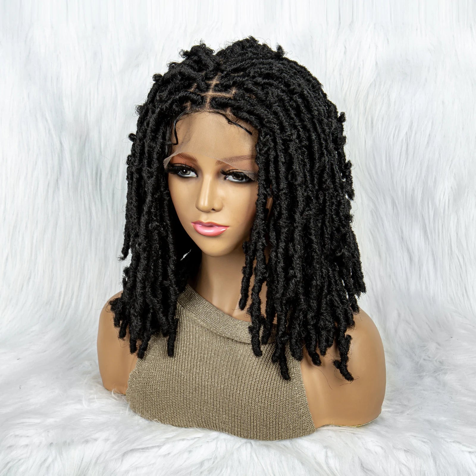 16 Inch Knotless Butterfly Locs Lace Front Wig – Short Braided Dreadlock Wig for Black Women
