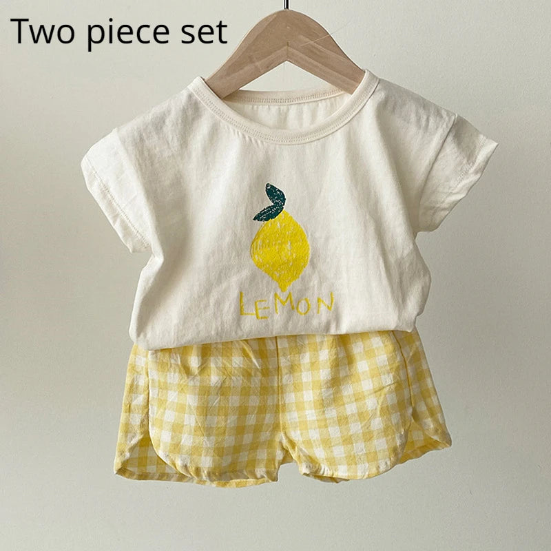 Kids Fruit & Veggie Print Cotton Pajama Set – Short Sleeve Unisex Sleepwear for Toddlers & Children