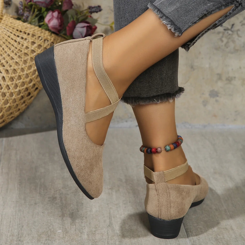 Women's Wedge Heel Pointed Toe Ankle Strap Pumps