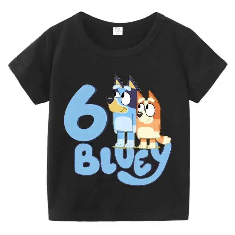 Blueys Baby Birthday T Shirt for Boys Girl Bingo Number Kids Clothes Summer Cartoon Letter Tees Shirts Toddler Short Sleeve Tops