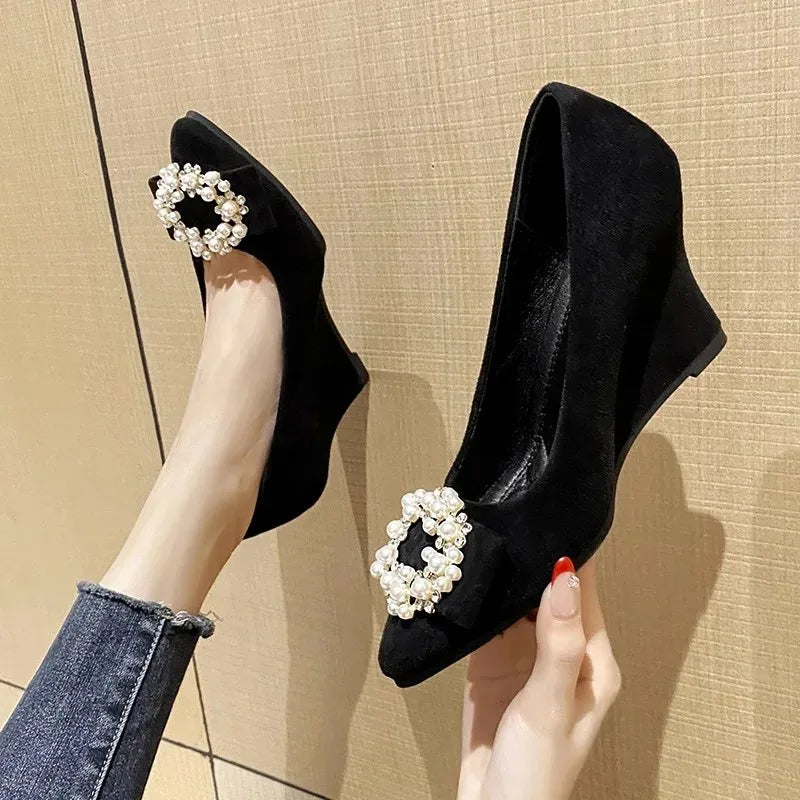 Women's Diamond Flannel Wedge Slingback Pumps