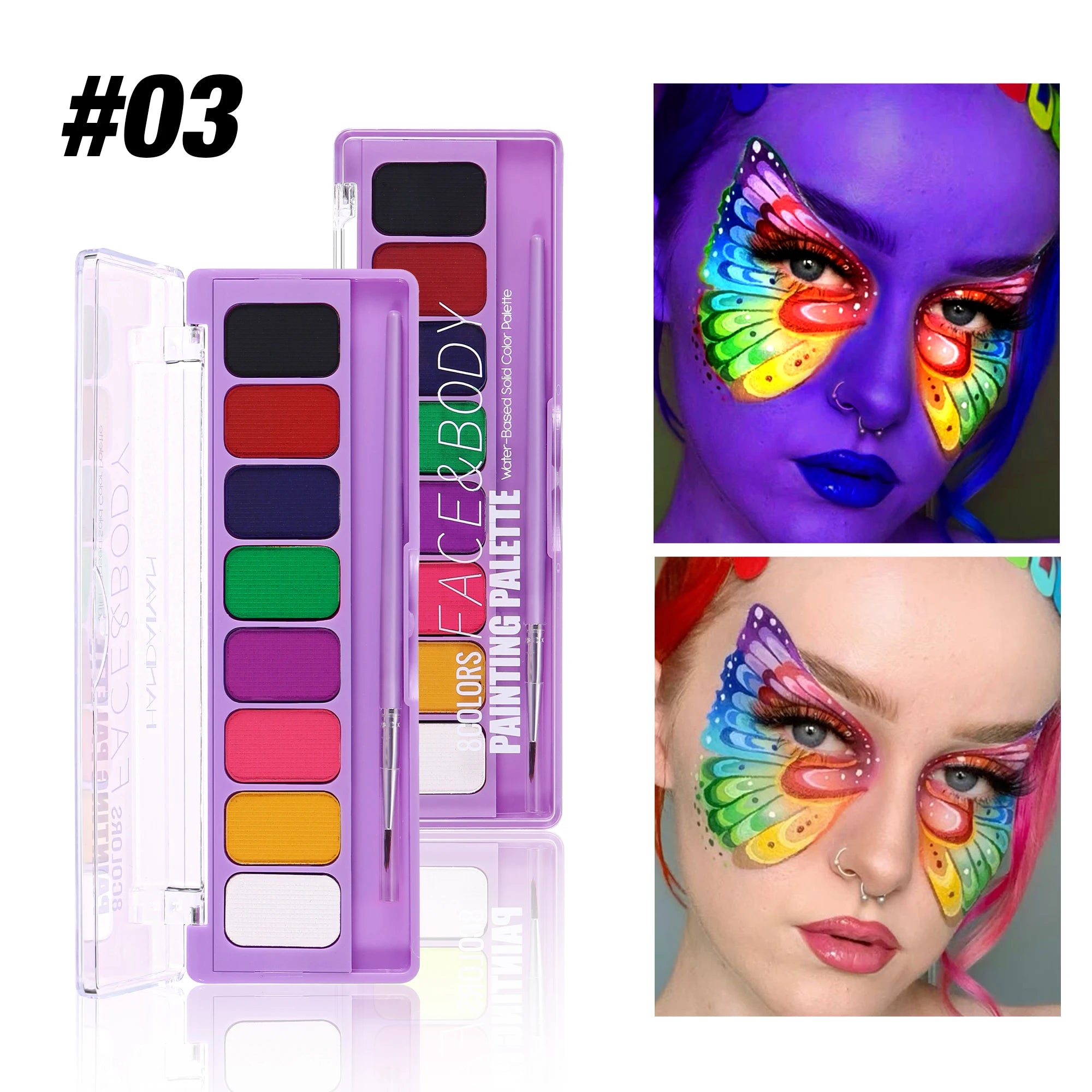 8 Color Face Body Paint Palette Water Soluble Fluorescent UV Makeup Halloween Party Cosmetics Fancy Dress Beauty