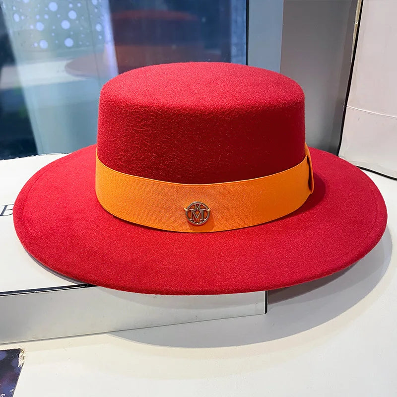 Women's Flat Top Fedora Hat with Ribbon Band – Elegant Panama Bowler for Church, Wedding & Party
