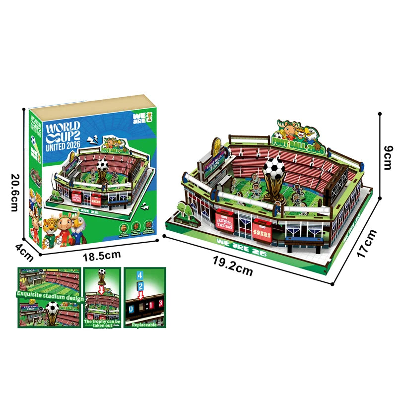 Football Stadium 3D Wooden Puzzle – DIY Assembly Model with Removable Scoreboard