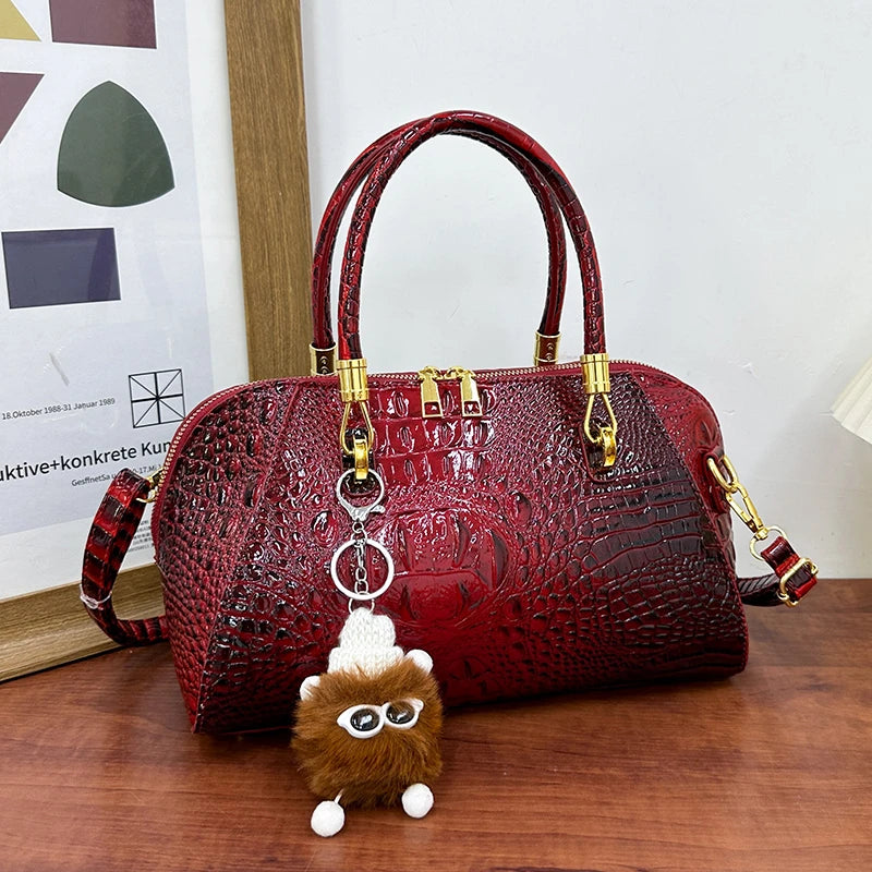 Women's Crocodile Pattern Structured Shoulder Bag