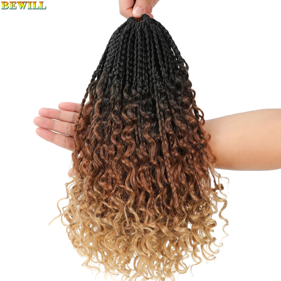 Goddess Box Braids Crochet Hair 14 18 24 Inch Bohemian Hippie Box Braids With Curly Ends Synthetic Braiding Hair for Black Women