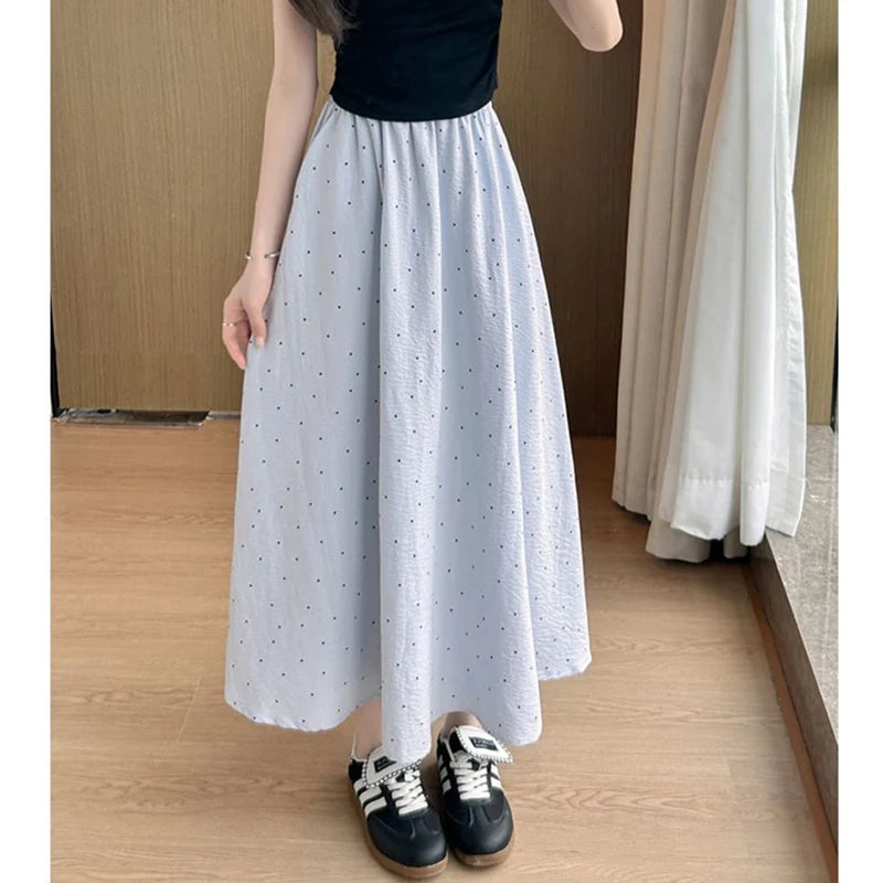 Women's High Waist Pleated A-Line Midi Skirt